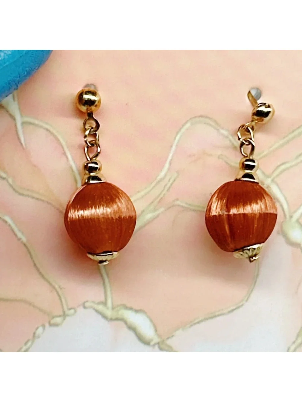 839mc. Bronze Satin Earrings Goldtone Vintage Dainty